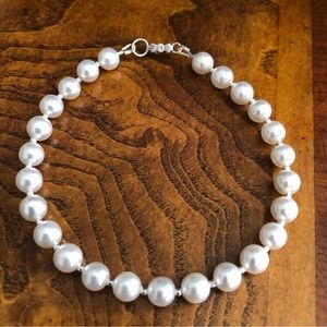 Vintage repaired hollow glass white pearl long length bracelet